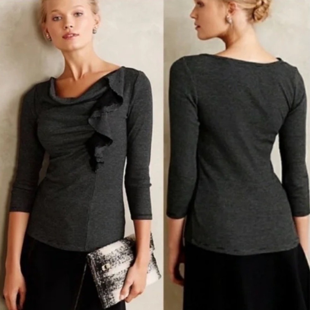 Anthropologie Deletta Y2K Twee Ophelia Black Gray Striped Ruffle Lace Knit Top S